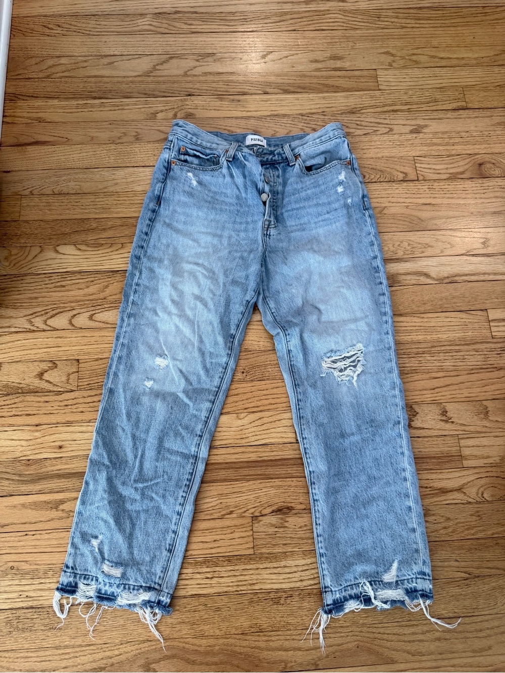 pistola Light Blue Distressed Straight-Leg Jeans